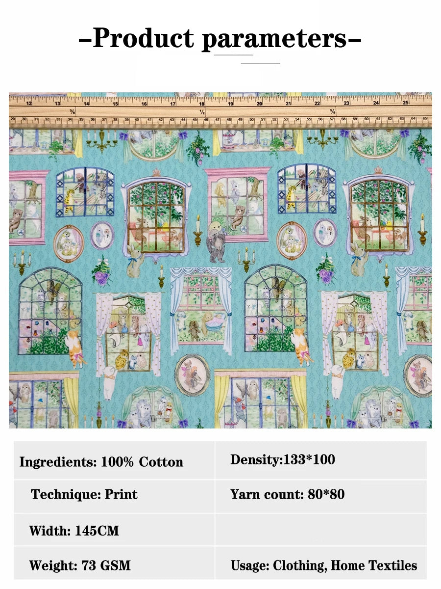 100% cotton Hokkoh-Movie studio Blue tana lawn fabric 80s Poplin printing Sewing fabric Making Dress Clothing Handmade DIY Cloth