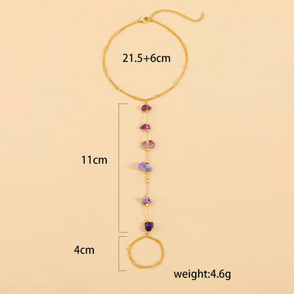 Irregular Purple Natural Stone Link Connected Ankle Bracelet Toe Rings for Women Handmade Chain Anklets