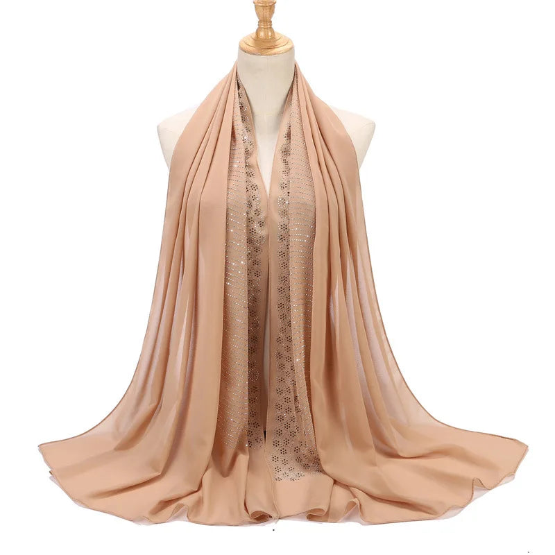 Tassel Diamond Muslim Hijabs Luxury Sequin Chiffon Scarf For Women Dress Abaya Hijab Veil Scarf Long Shawls Turban
