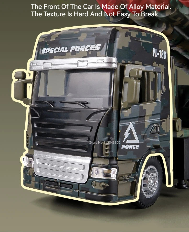 1/32 Missile Rocket Launcher Model Car Toy Metal Body Rubber Doors Opened Military Alloy Vehicle Models Ornaments Gifts for Boys