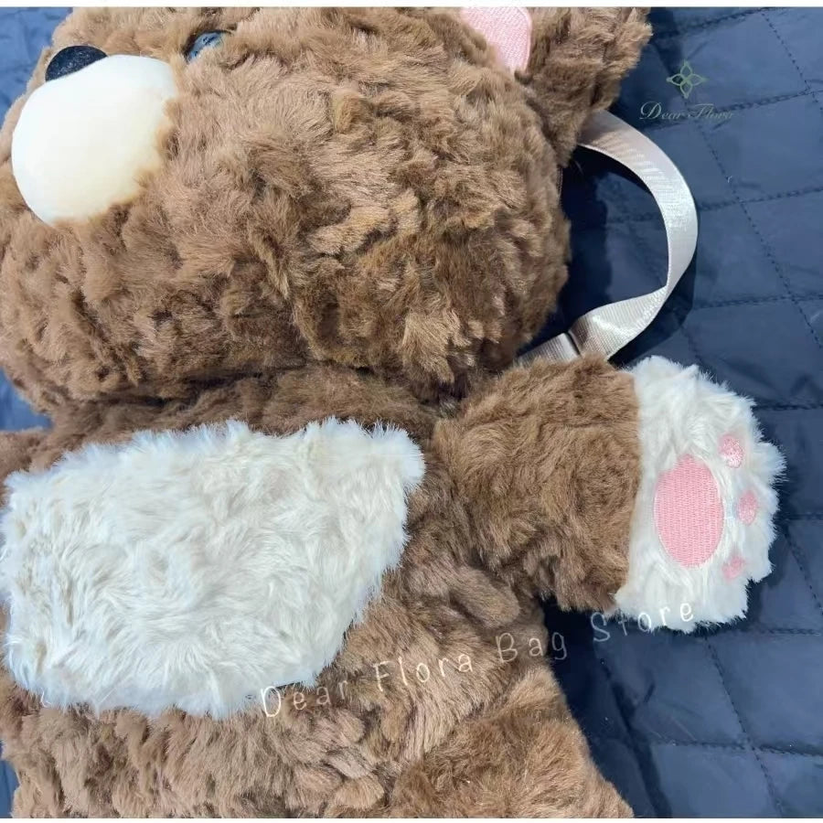 Y2K Cute Brown Bear Plush Backpack Soft Shoulder Bag
