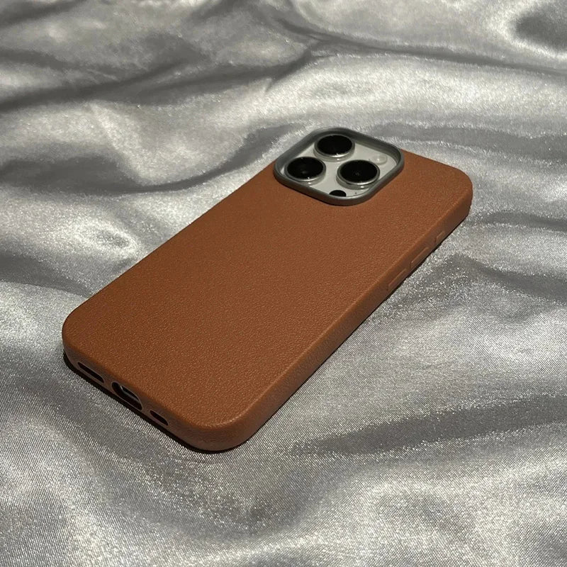 Luxury Matte Leather Phone Case For iPhone 17 16 15 14 Plus 16E Protection Shockproof Cover