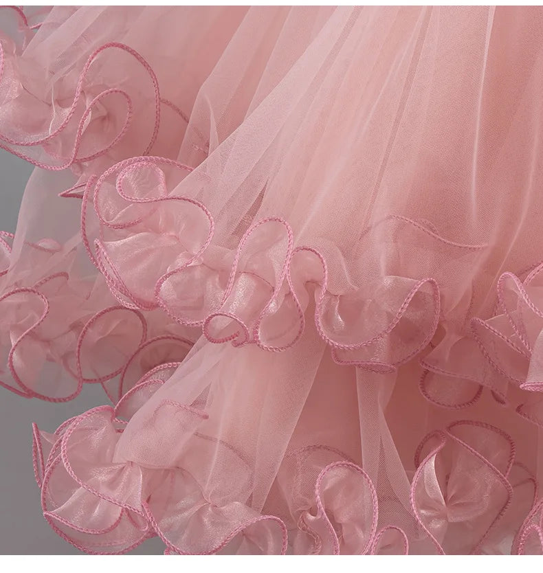 Luxury Off-Shoulder Girls' Dress - Convertible Tulle Ball Gown for Birthday Parties & On-Stage Events