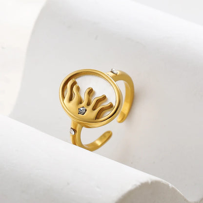 Vintage Crystal White Shell Rings New Design Gold Plated Stainless Steel Sun Open Finger Ring