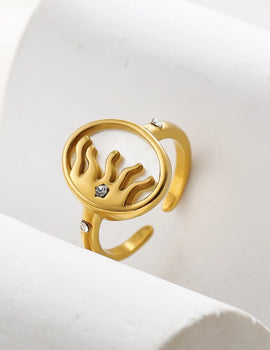 Vintage Crystal White Shell Rings New Design Gold Plated Stainless Steel Sun Open Finger Ring