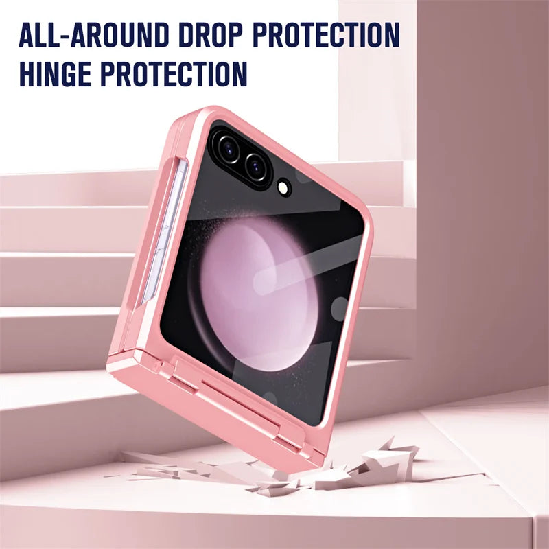 For Samsung Galaxy Z Flip 6 5 Flip5 Case Luxury Matte With Mirror Film Folding Hinge Shockproof Protection Hard Cover accessory
