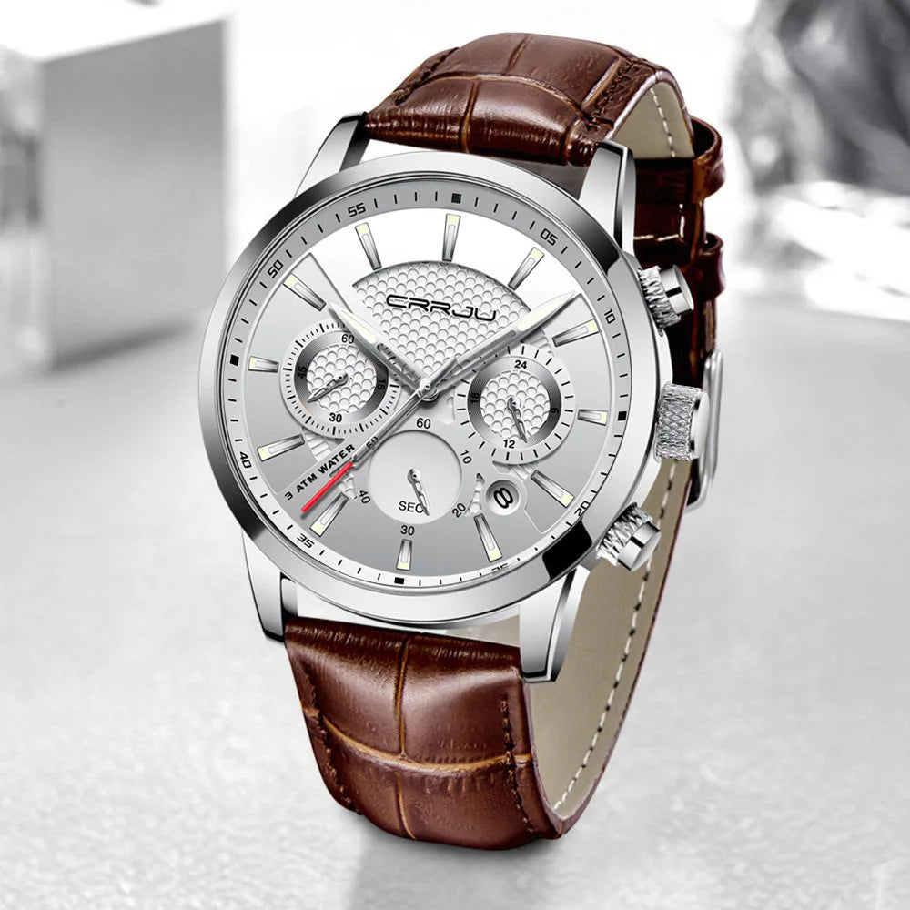 Man Watch Luxury Leather Wrist Watch Casual Chronograph Quartz Waterproof  Hot Sale Wristwatch