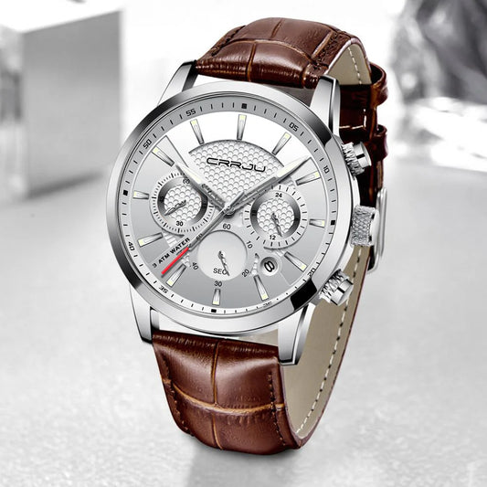Man Watch Luxury Leather Wrist Watch Casual Chronograph Quartz Waterproof  Hot Sale Wristwatch