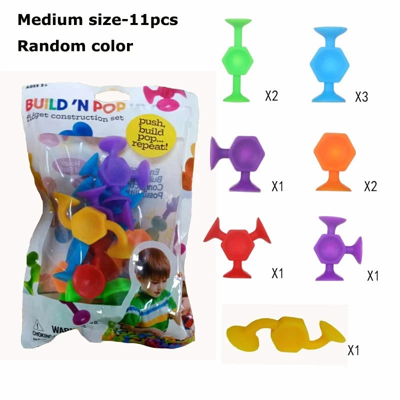 Soft Silicone Building Blocks Toy Animals Shape Suction Cup Bath Toys Parent- Interactive Games Stress Relief Toys
