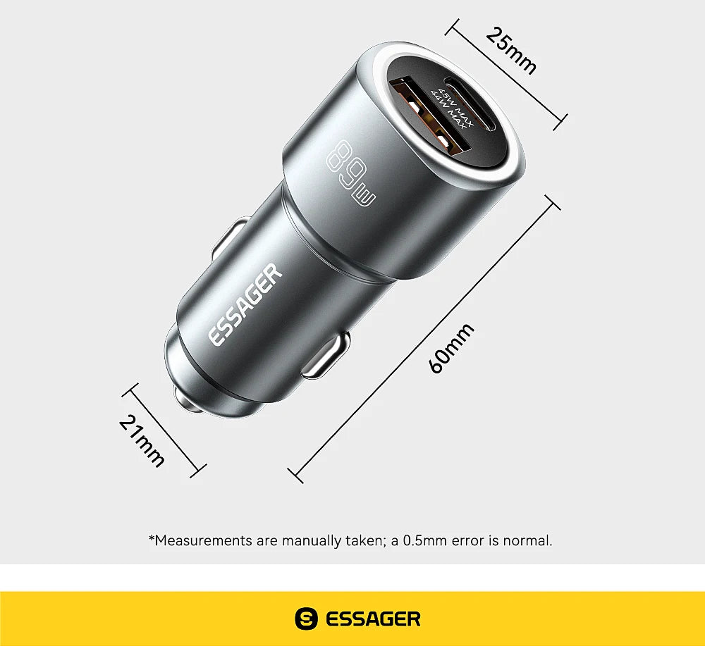 89W USB-C + USB-A Super Fast Car Charger (PD + QC 3.0)