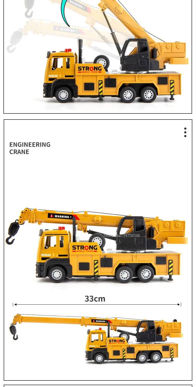 1/32 Crane Truck Alloy Car Model Diecast Metal Toy Simulation Engineering Vehicles with Sound and Light Model