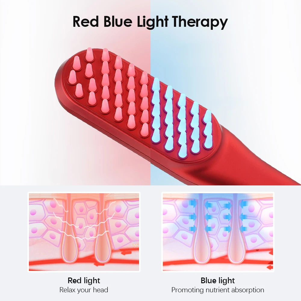 1Pcs Negative Ion Electric Massage Comb Head Massager Scalp Red Blue Light Hair Care Comb Helping to Improve Hair Problems