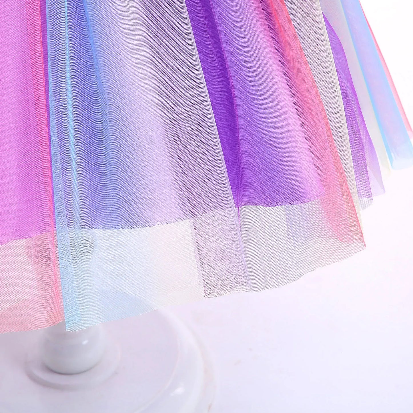 Rainbow Unicorn Princess Dress with Bow and Tulle Skirt Birthday Party Costume