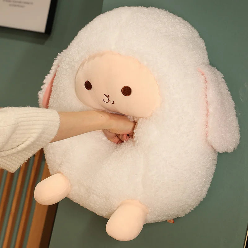 Cute Fluffy Sheep Plush Stuffed Animal Soft Round Pillow