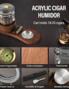 Cigar Humidor, Solid Wood Cigar Ashtray & Acrylic Cigar Jar Kit with Cigar Cutter, Humidifier and Dropper, Holds 18-20 Cigars