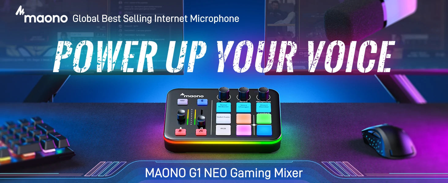 G1 NEO Gaming Audio Mixer,Streaming 4-Channel Custom Sound Effects RGB with XLR Microphone Interface,for GameVoice,Podcast