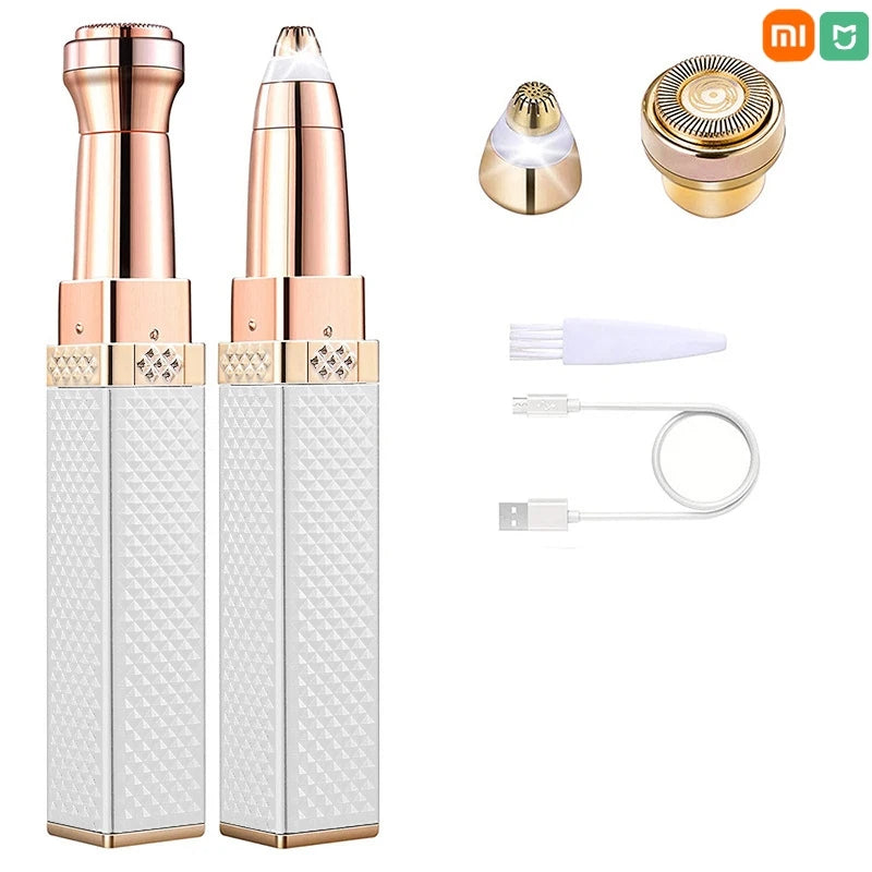 Xiaomi 1pc Rechargeable 2in1 Eyebrow Razor and Hair Shaver with LED Light Painlessly Remove Peach Fuzz Facial Hair Eyebrows Lips