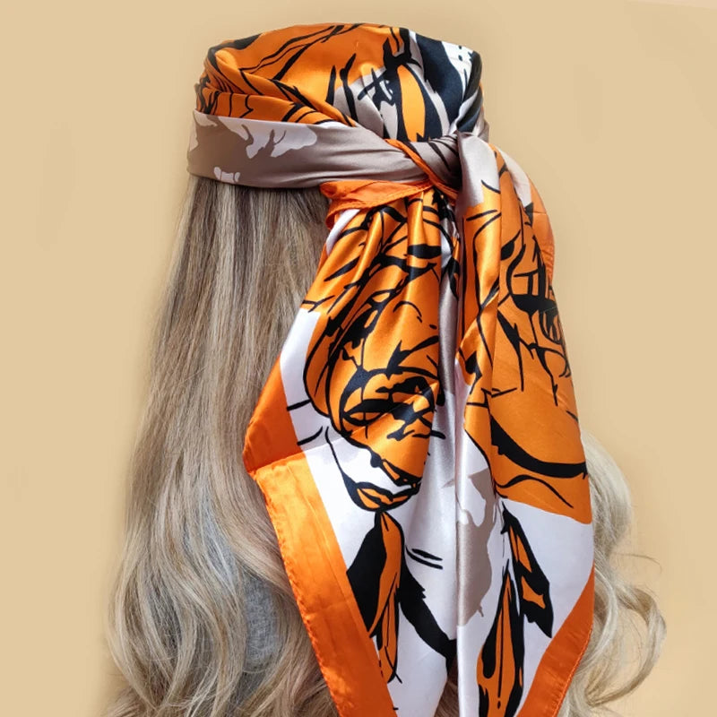 Kerchief Silk Satin Neck Scarf Women Print Hijab Female Square Shawls Wraps office Lady muffler bandanna