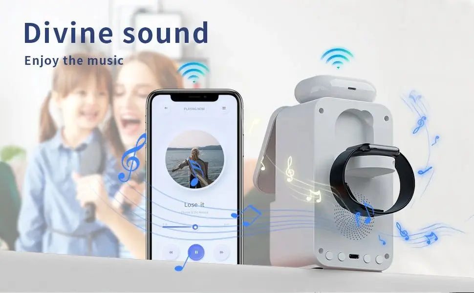 Bluetooth speaker charger with five in one speaker and wireless fast charging suitable for Apple Aeries phones/headphones/watche