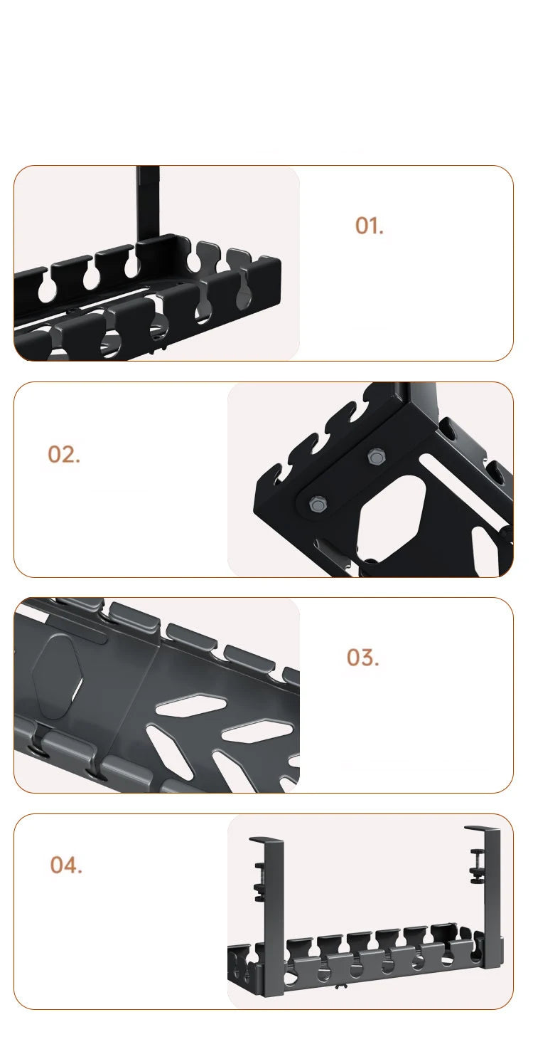 Under Desk Cable Management Tray, Power Strip Cord Holder Wire Management, Extendable Sturdy Steel Under Desk Cord Hider Raceway