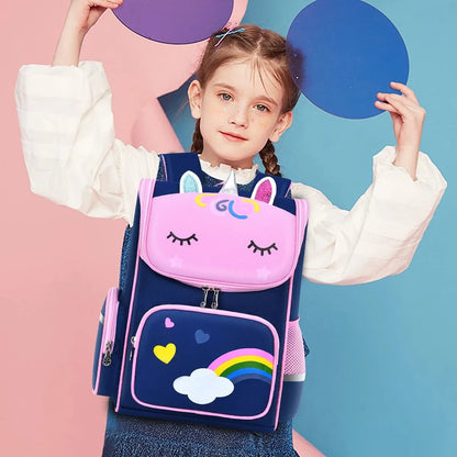 CHILDREN'S Elementary School Students Schoolbag 6-12 Years Old Boys and Girls Shoulders Backpack 1-6 Grades Unicorn Cute Wat