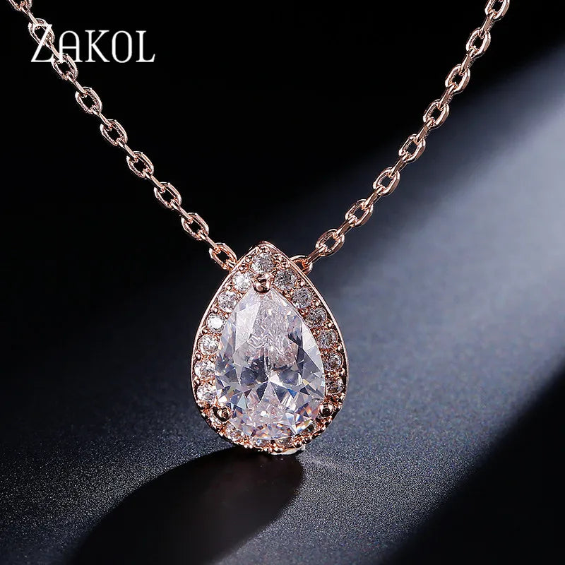 Trendy Water Drop CZ Zircon Chain Pendant Necklaces