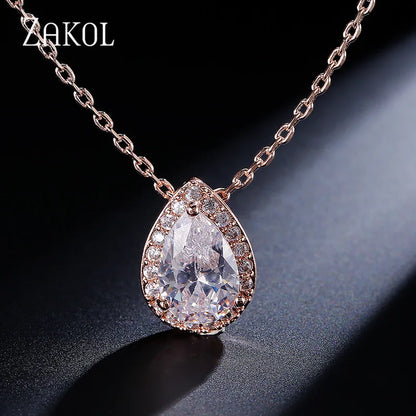 Trendy Water Drop CZ Zircon Chain Pendant Necklaces