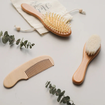 Let's Make Baby Care Hair Brush For Kids Girl Bath Showerb Pure Natural Wool Wooden Comb Hairbrush Infant Newborn Massager