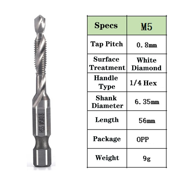 1pcs Hex Shank Titanium Plated HSS Screw Thread Metric Tap Drill Bits Screw Machine Compound Tap M3 M4 M5 M6 M8 M10 Hand Tools