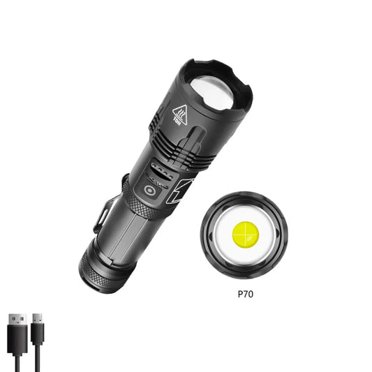 High Power Tactical Flashlight Rechargeable Zoom LED Torch with 5 Charging Modes Pen Clip