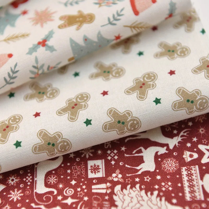 Pure Cotton Digital Printing Christmas Flower 60SManual DIY Decorate Fabric Pillow Clothes Christmas Theme Autumn and Winter New