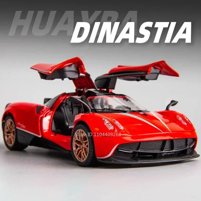 1:32 Scale Pagani Dinastia Huayra BC Car Model Toy Sound Light Gull Wing Door Alloy Diecast Supercar Models Boys Gifts