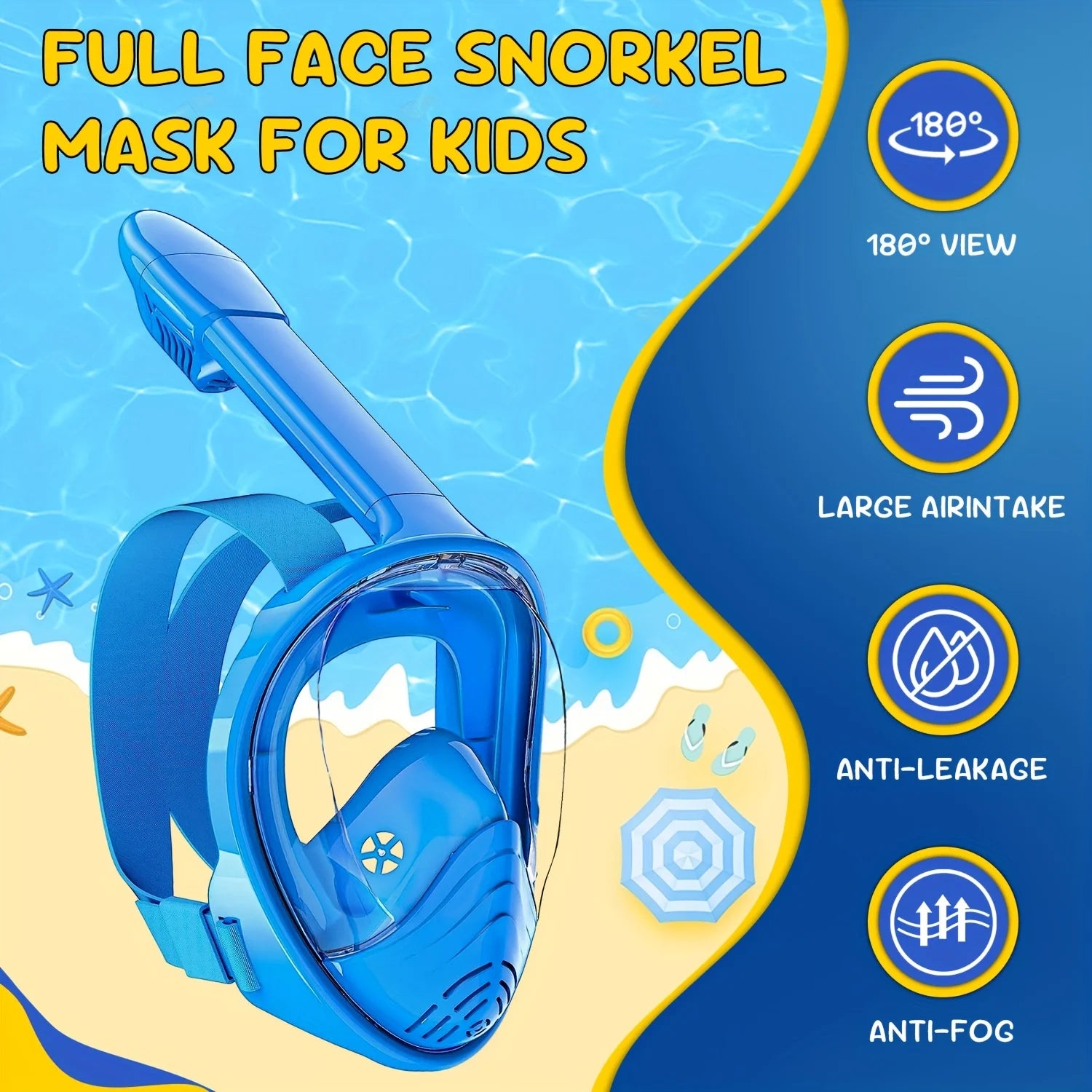 Snorkel Mask  Anti-Fog Leak-Proof Soft Silicone Design Easy to Wear Diving Mask Underwater Scuba Full Face  360° Panoramic