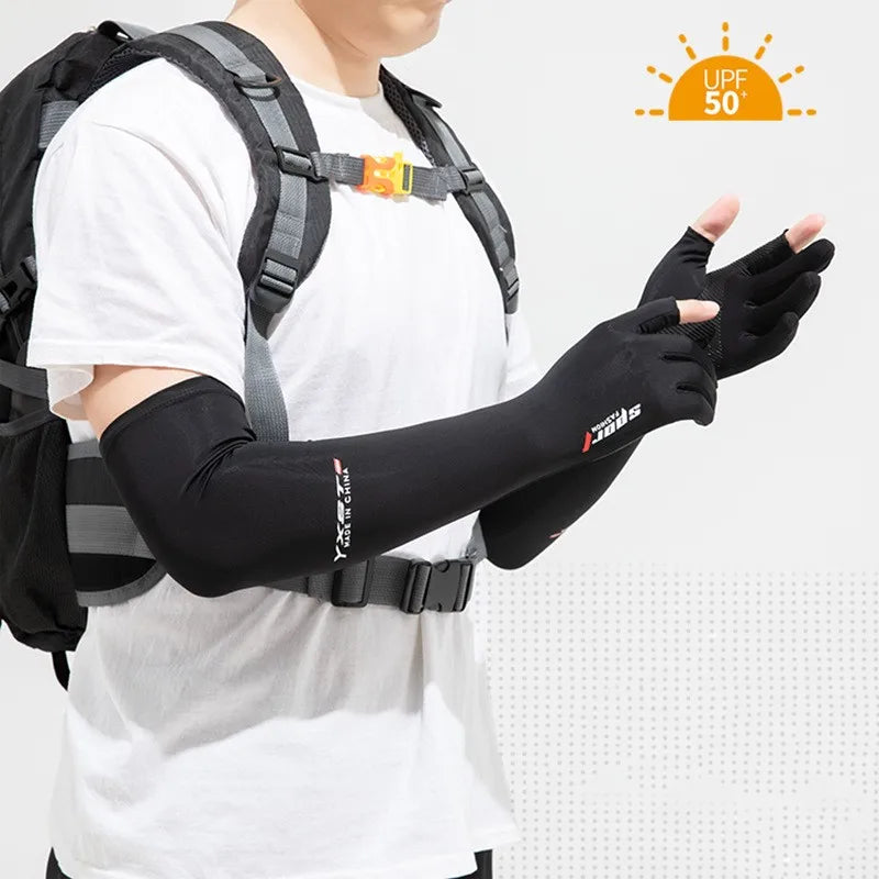 Sun Protection Gloves Arm Sleeves Summer Ice Silk Sleeves Driving and Riding Non-slip Fishing Ice Sleeves Half-finger Gloves