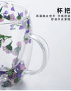 Double Wall Glass Coffee Mugs Double Insulated Glass Cup 350ml Flower Design