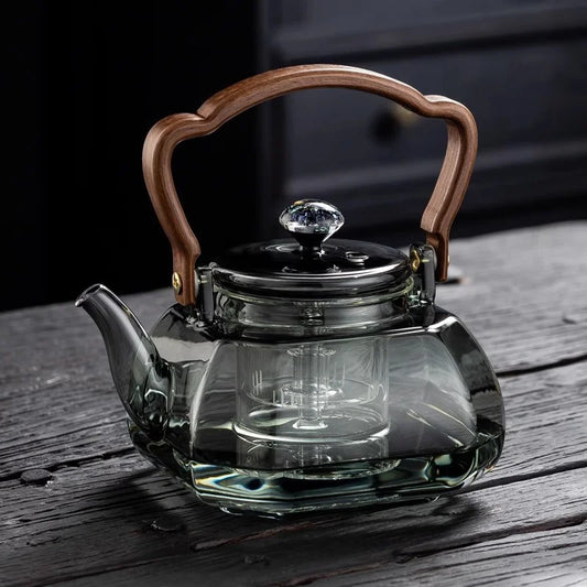 1000ml Octahedral Heat Resistant Glass Teapot with Lifting Beam Handle