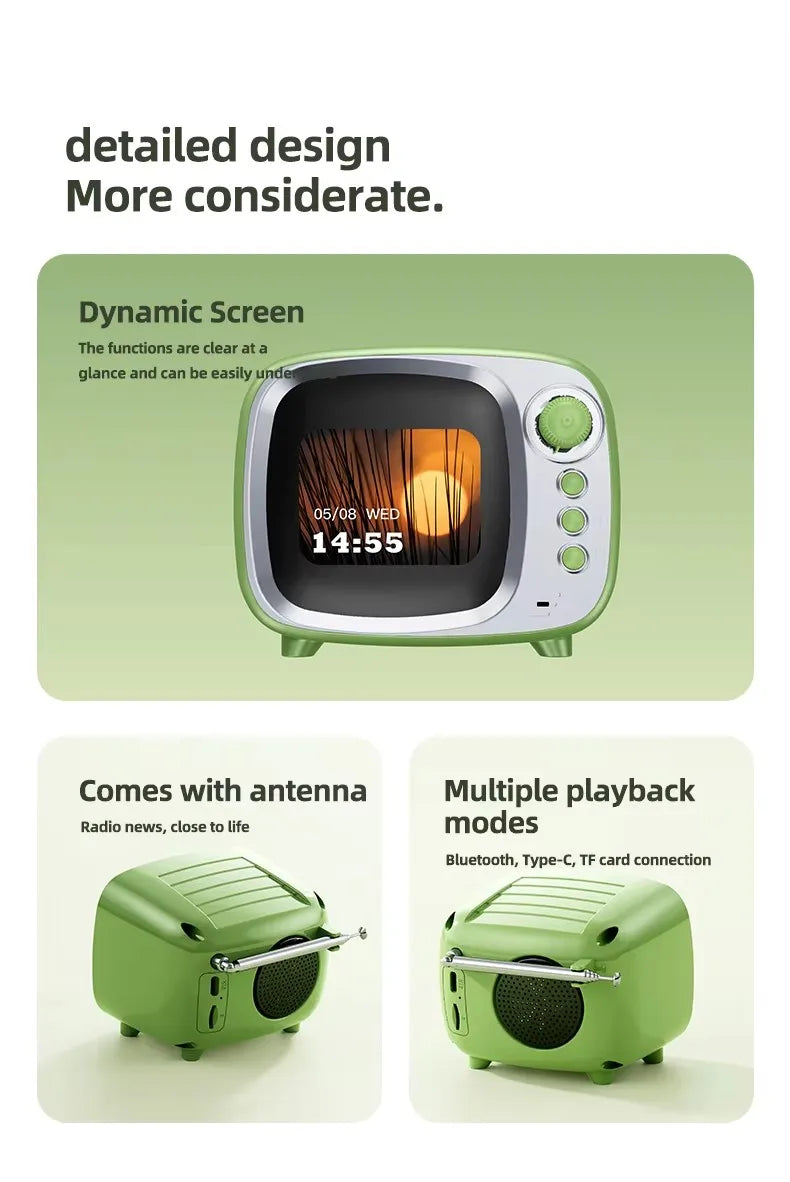 Pro Bluetooth Speaker with Lyrics Display Retro Wireless Alarm Clock HiFi Sound Powerful Bass Portable Desktop Music Player