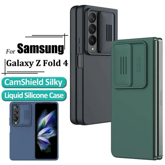 CamShield Silky Case For Samsung Galaxy Z Fold 4 Camera Slider Liquid Silicone Shockproof Back Phone Cover