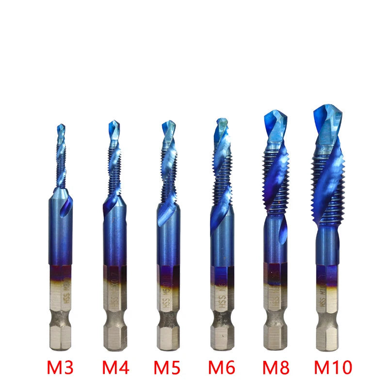 1pcs Hex Shank Titanium Plated HSS Screw Thread Metric Tap Drill Bits Screw Machine Compound Tap M3 M4 M5 M6 M8 M10 Hand Tools