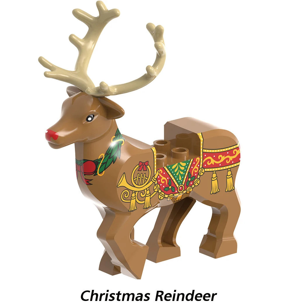Christmas Village House Building Blocks Sleigh Reindeer Tree Present Car Wreath Fireplace Gingerbread Man Bricks Toys  Gift