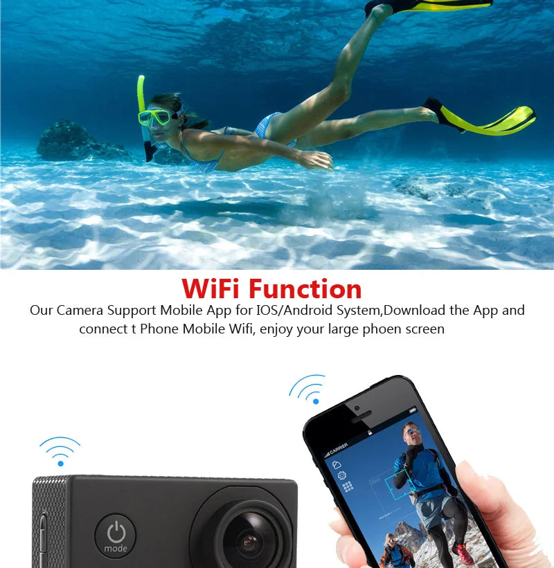 4K WiFi Action Camera with 2 Inch Display and 30M Waterproof Housing