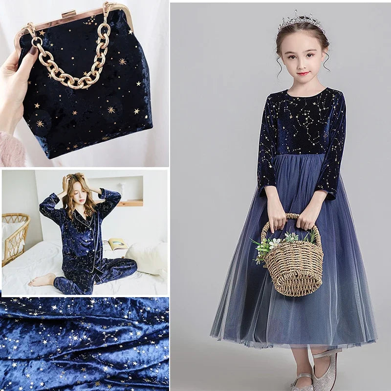 100*140CM Gold velvet Diamond star bronzing fabric for dress elastic force thin soft DIY quilting Handmade flannel patchwork