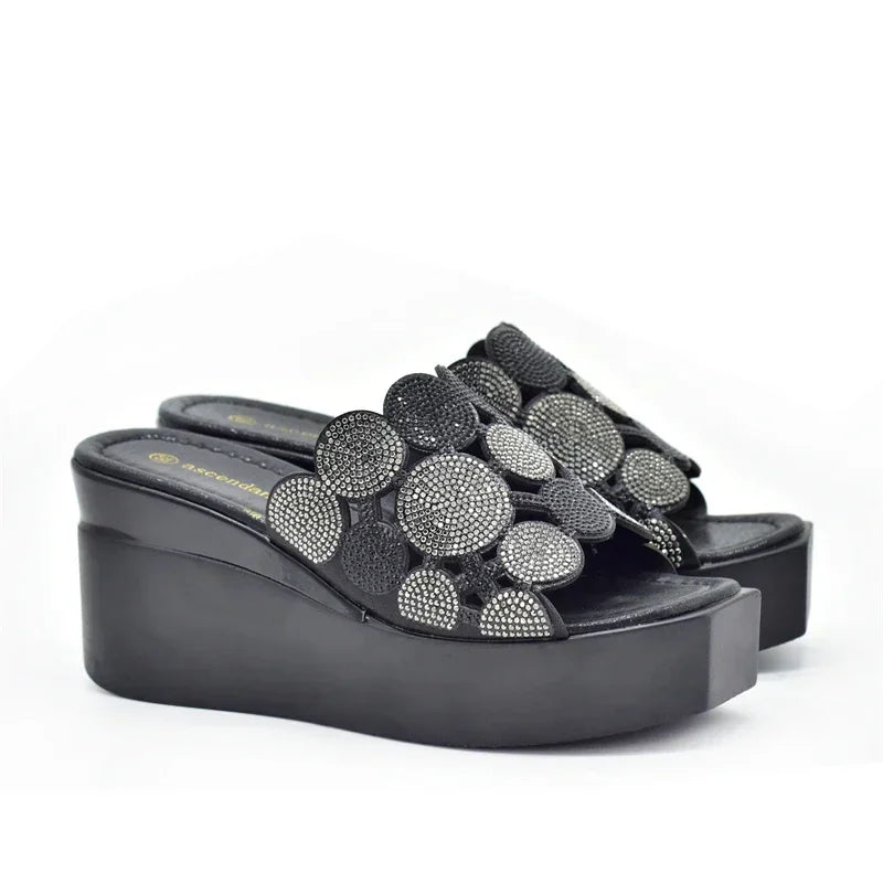 Women Bling High Heel Pumps Ladies Wedding Shoes with Rhinestone Wedges Slides Party Sandals Platform Slipper Peep Toe Shoes