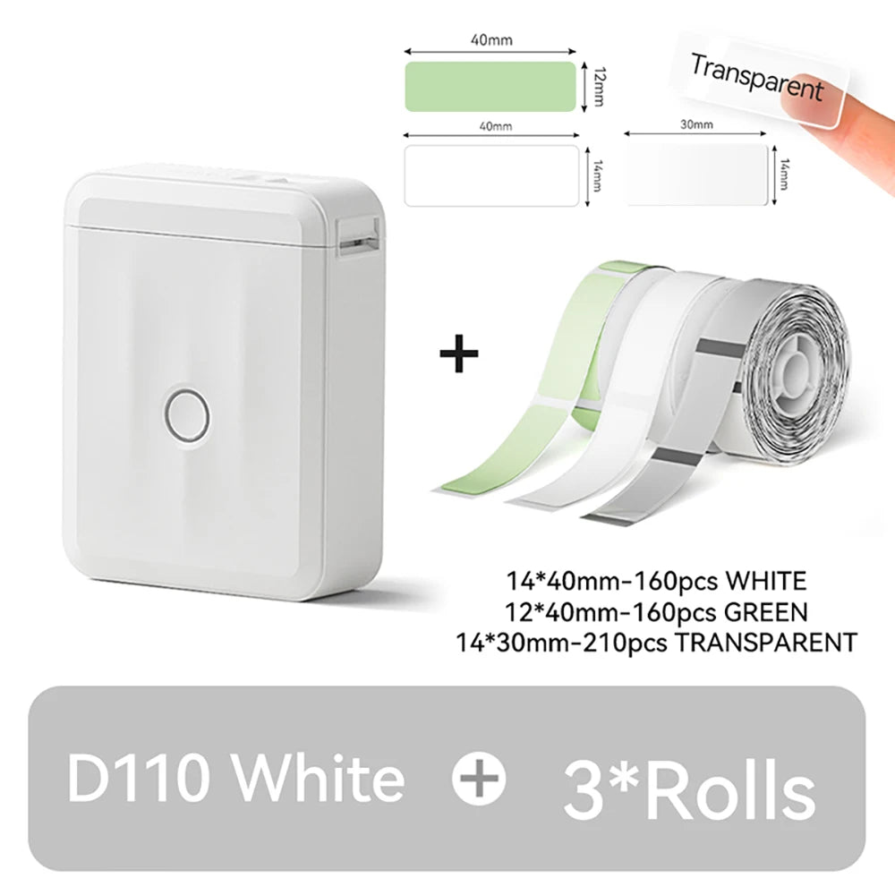 D110 Mini Portable Thermal Label Printer, Bluetooth Wireless Inkless Sticker Maker 12–15mm, Compact Label Machine for Home Organization