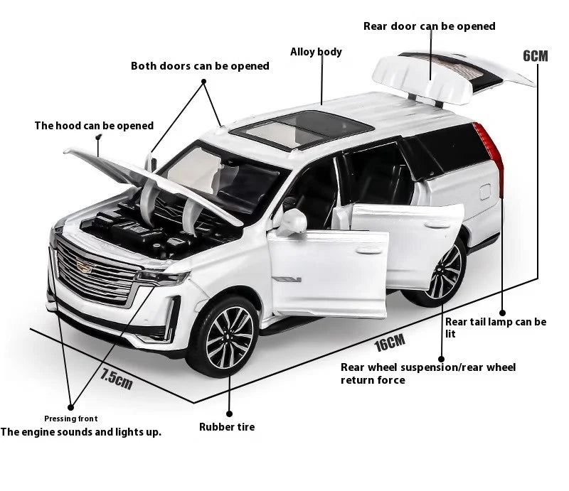 Diecast 1:32 Cadillac Escalade SUV Alloy Model Sound And Light Pull Back Toy Accessories For The Car Birthday Present For Boys