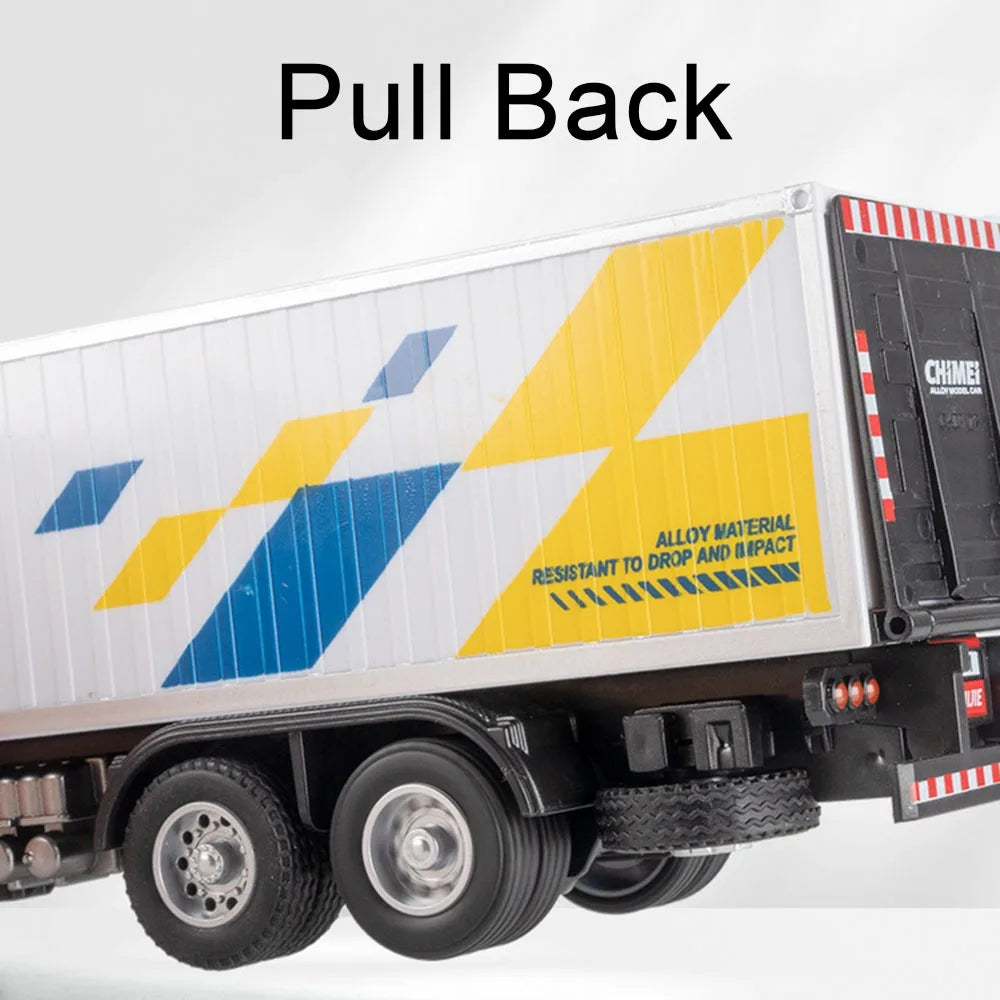 1:32 Scale Container Truck Fire Trucks Model Car Toy Pull Back Music Light Metal Diecast Doors Opened Vehicles Toys for Gift