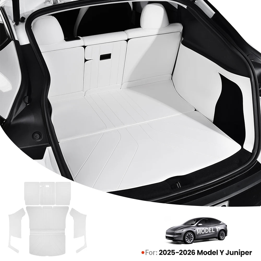 Custom Nappa Leather Trunk Mat Set for Tesla Model Y Juniper 2025 2026 Full Coverage Cargo Liner 7 Piece