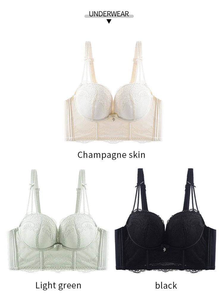 Women’s Low-Cut Lace Push-Up Bralette – Adjustable Straps, Fashionable Lingerie