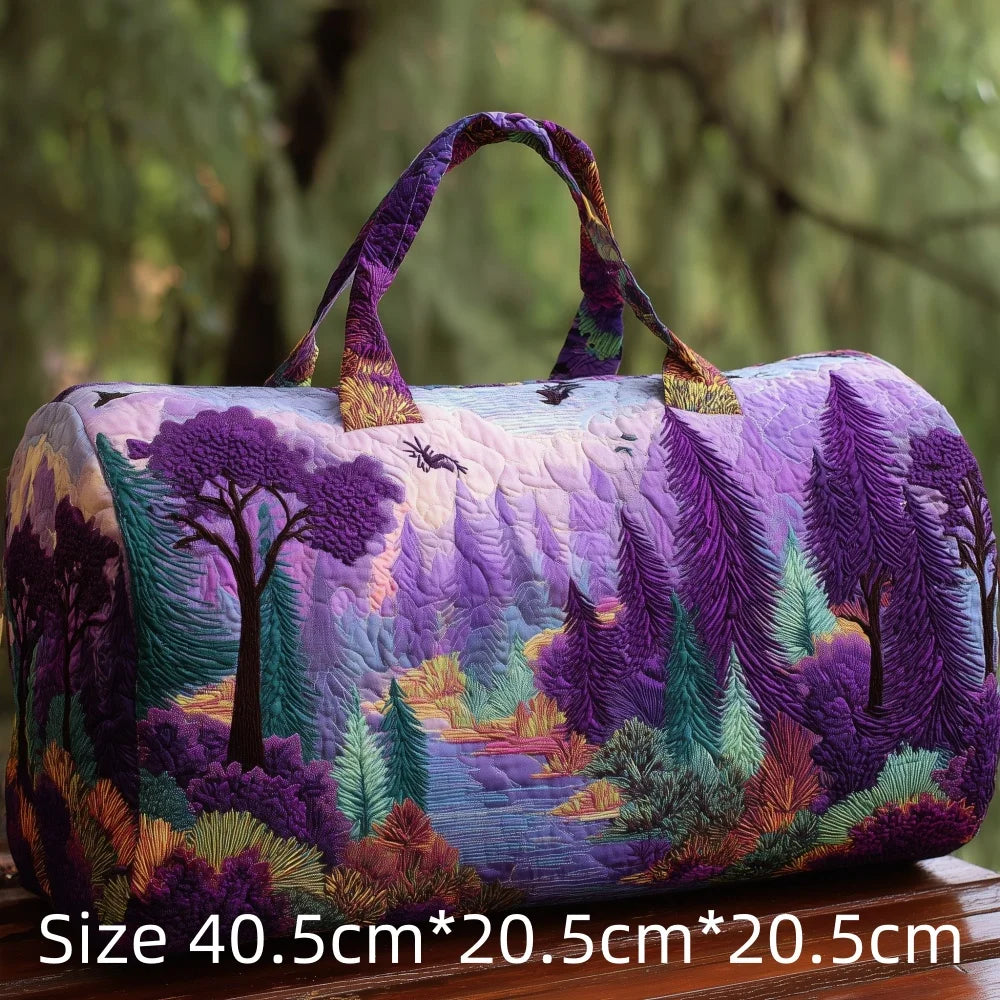 3D Print Quilted Duffle Bag Mountain Forest Lake Cabin Scenery Weekend Gym Overnight Bags Carryall Handbag Travel Camping Hiking