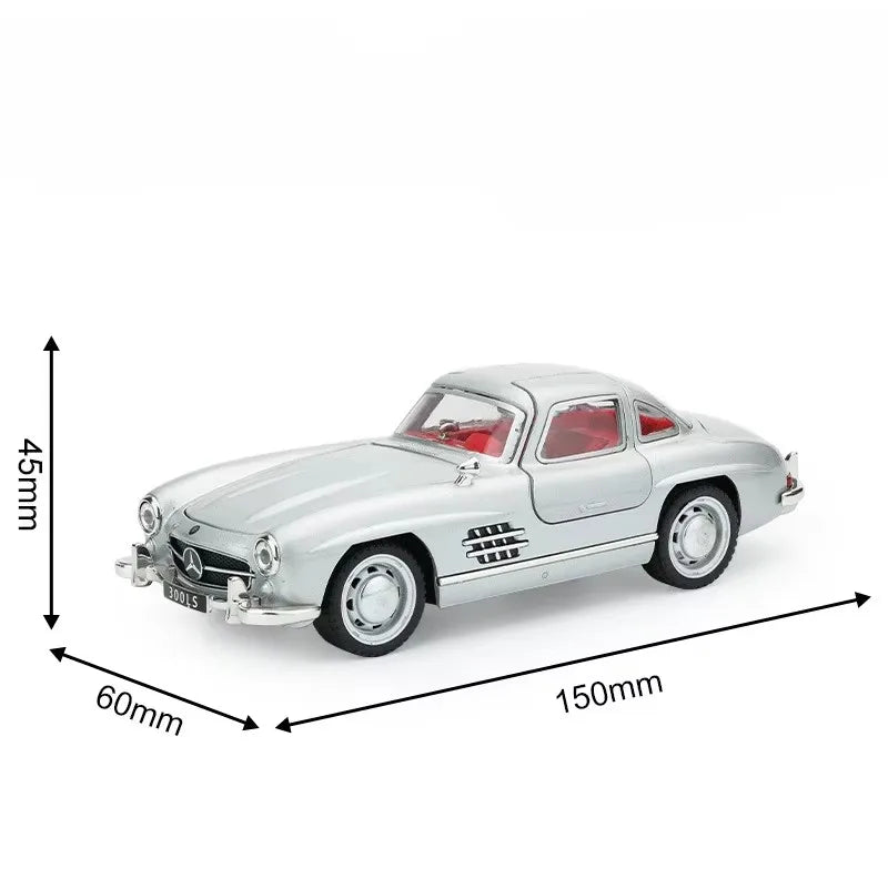 1:32 500K 300SL Vintage Car Model Toy Shock Absorption Alloy Diecast Vehicle Models Sound Light Pull Back Collection Gifts